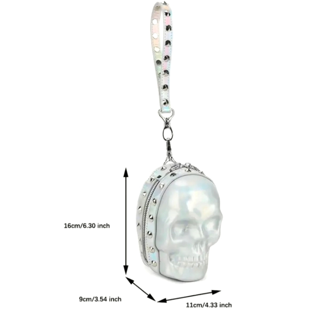 Silver Cool Skull Handheld Bag With Zipper Closure